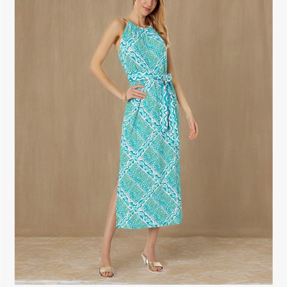 Lilly Pulitzer Bingham Midi Dress Small Turquoise, Green, Pink